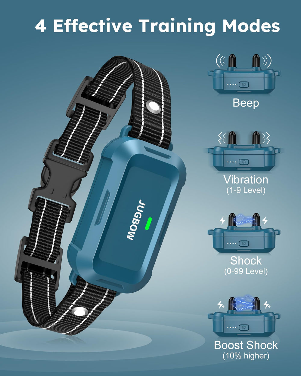 Jugbow remote with dual-channel setup enables training two dogs at once.