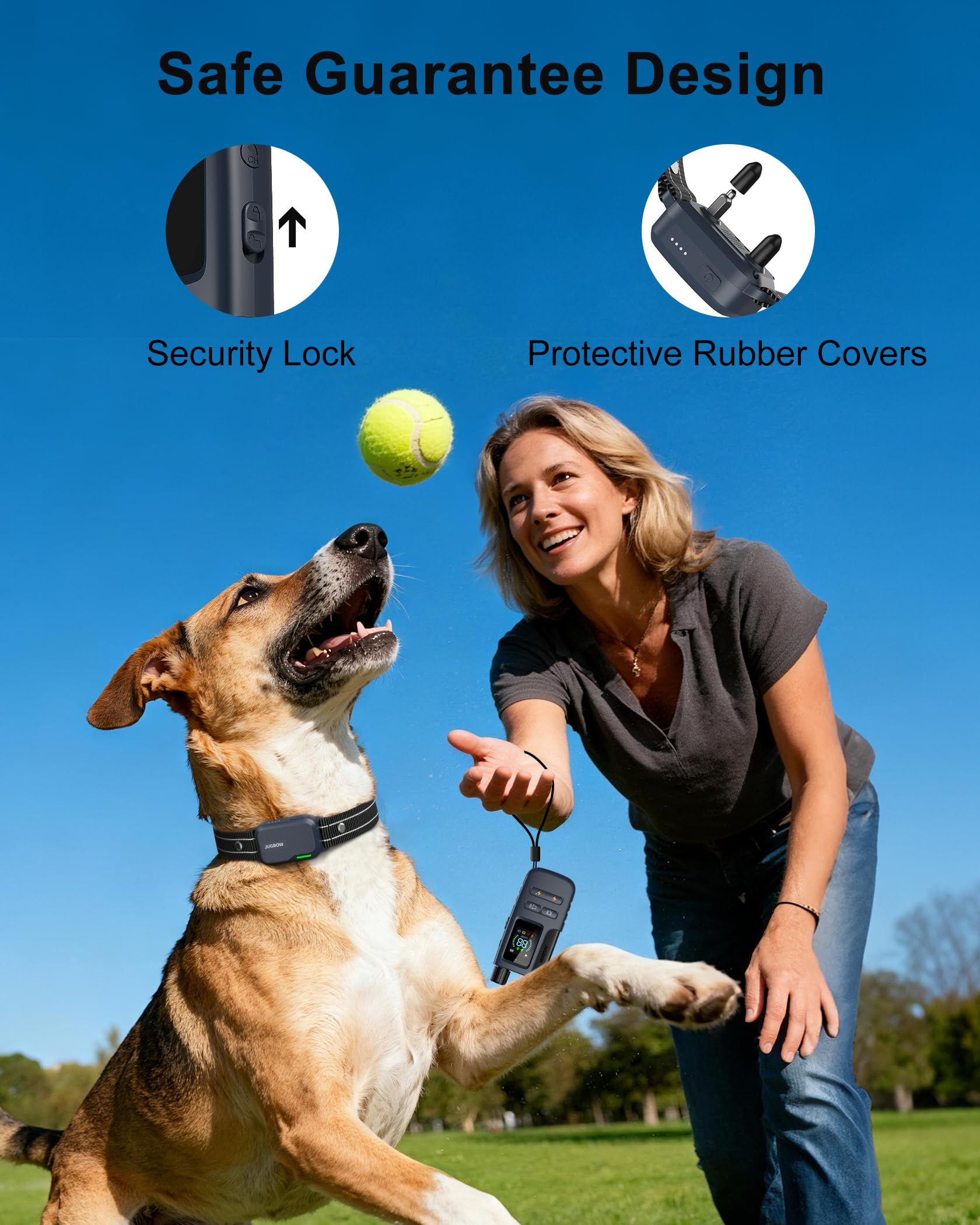 Jugbow remote Safe-Lock button demonstrates secure control.