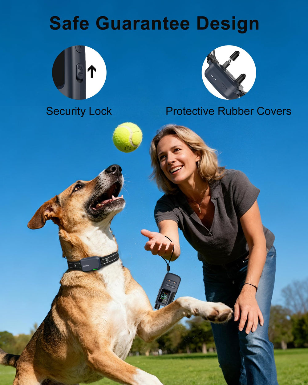 Jugbow remote Safe-Lock button demonstrates secure control.