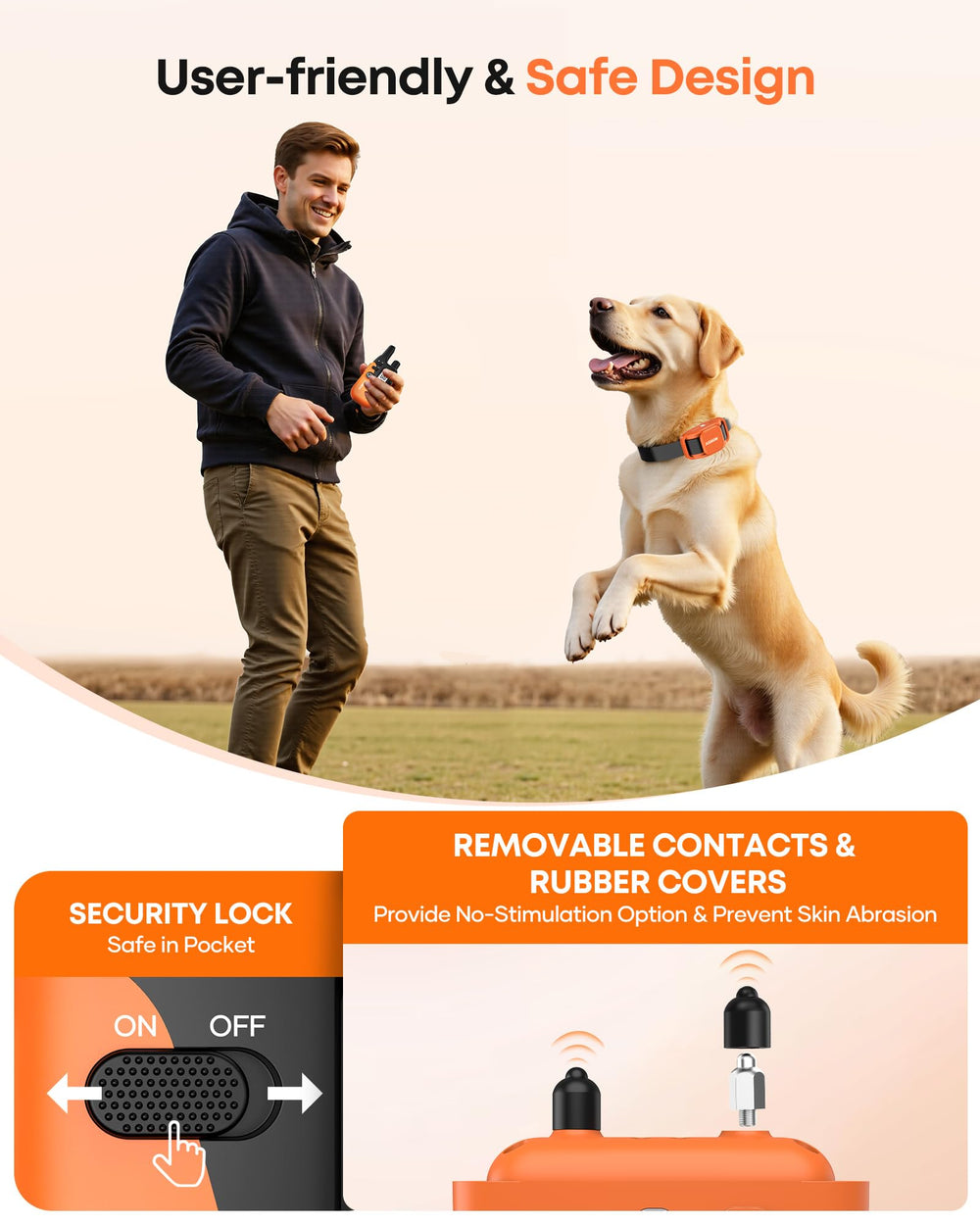 Jugbow Shock Collar safety-lock reduces accidental activations for worry-free training