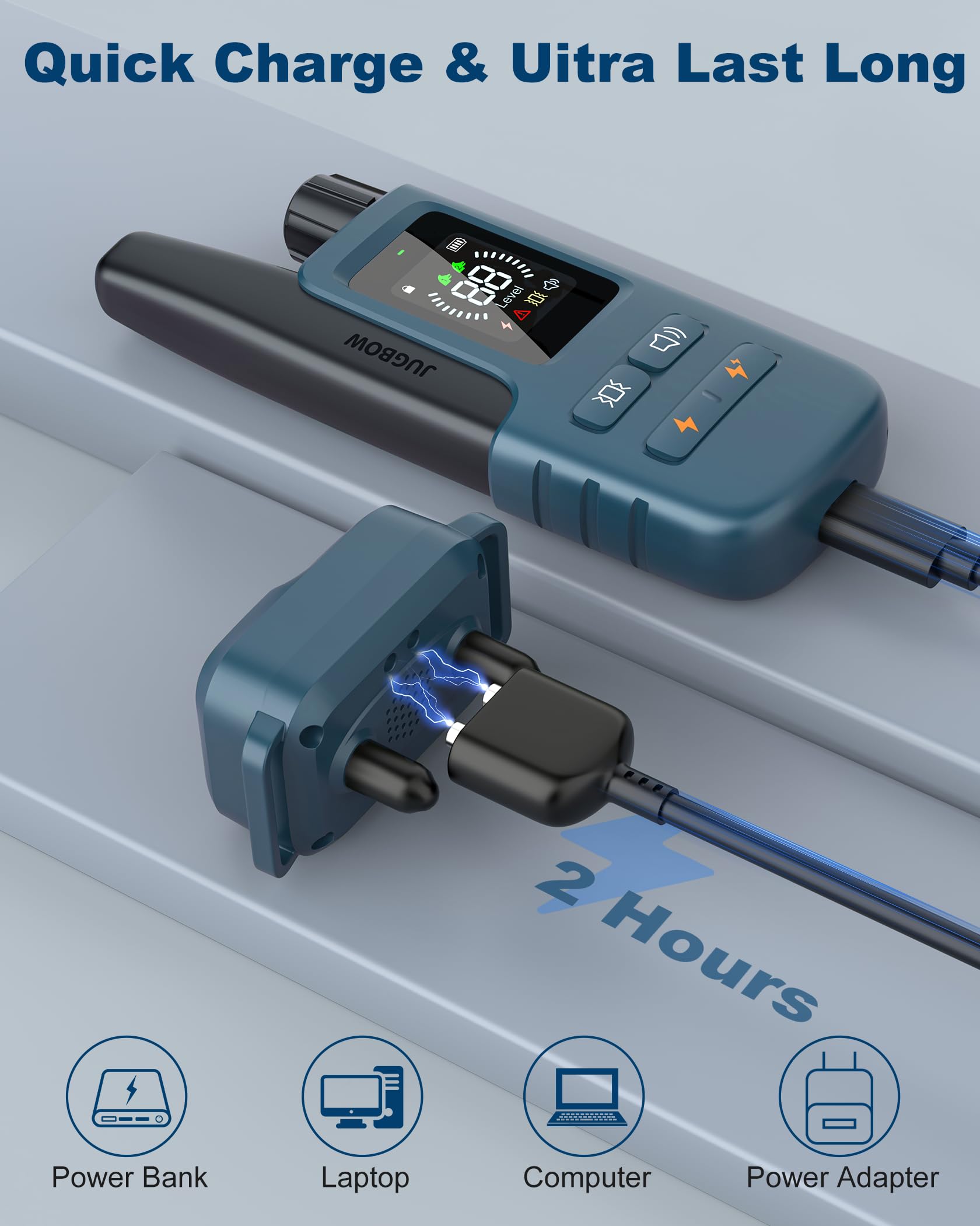 Jugbow USB charging cable enables quick, convenient recharging.