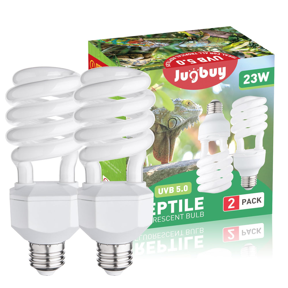 Jugbuy UVB 5.0 2-pack bulbs front view for quick tropical terrarium setup.