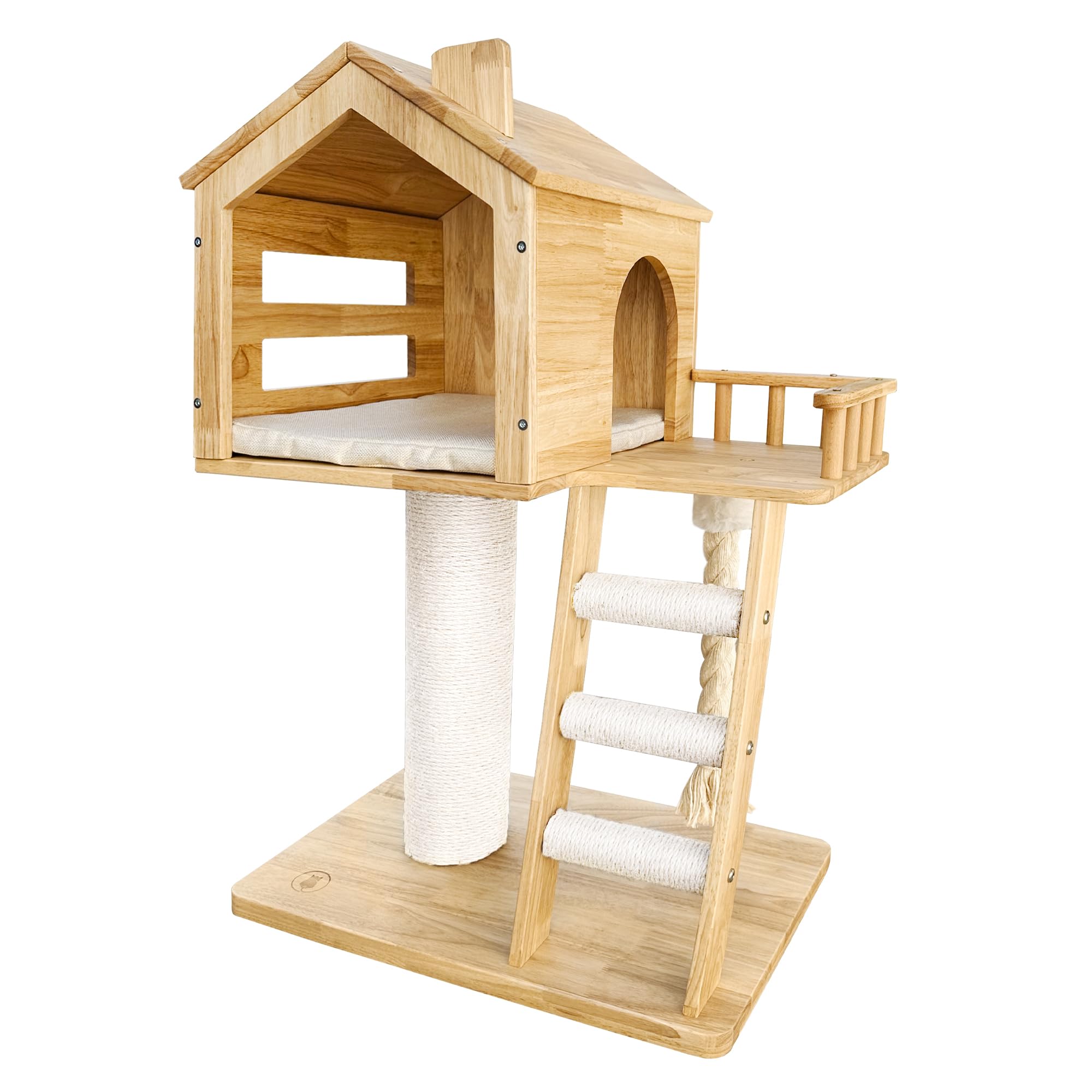 Jugglenaut Modern Cat Tree in white with scratching column for furniture protection and indoor fun.
