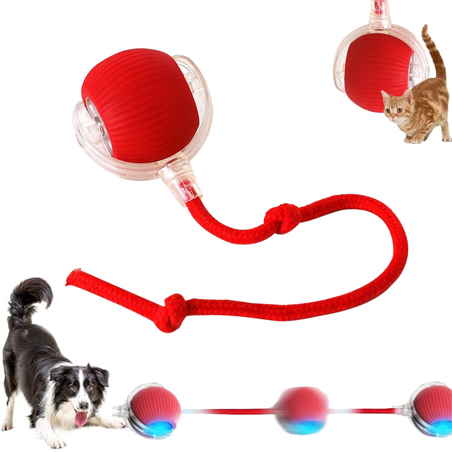 Pelota interactiva para perros y gatos con movilidad 360°, ideal para juego activo diario.