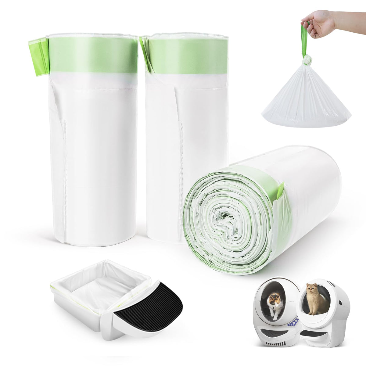 JUKAMO 120-pack litter box robot bags ready for quick replacements.