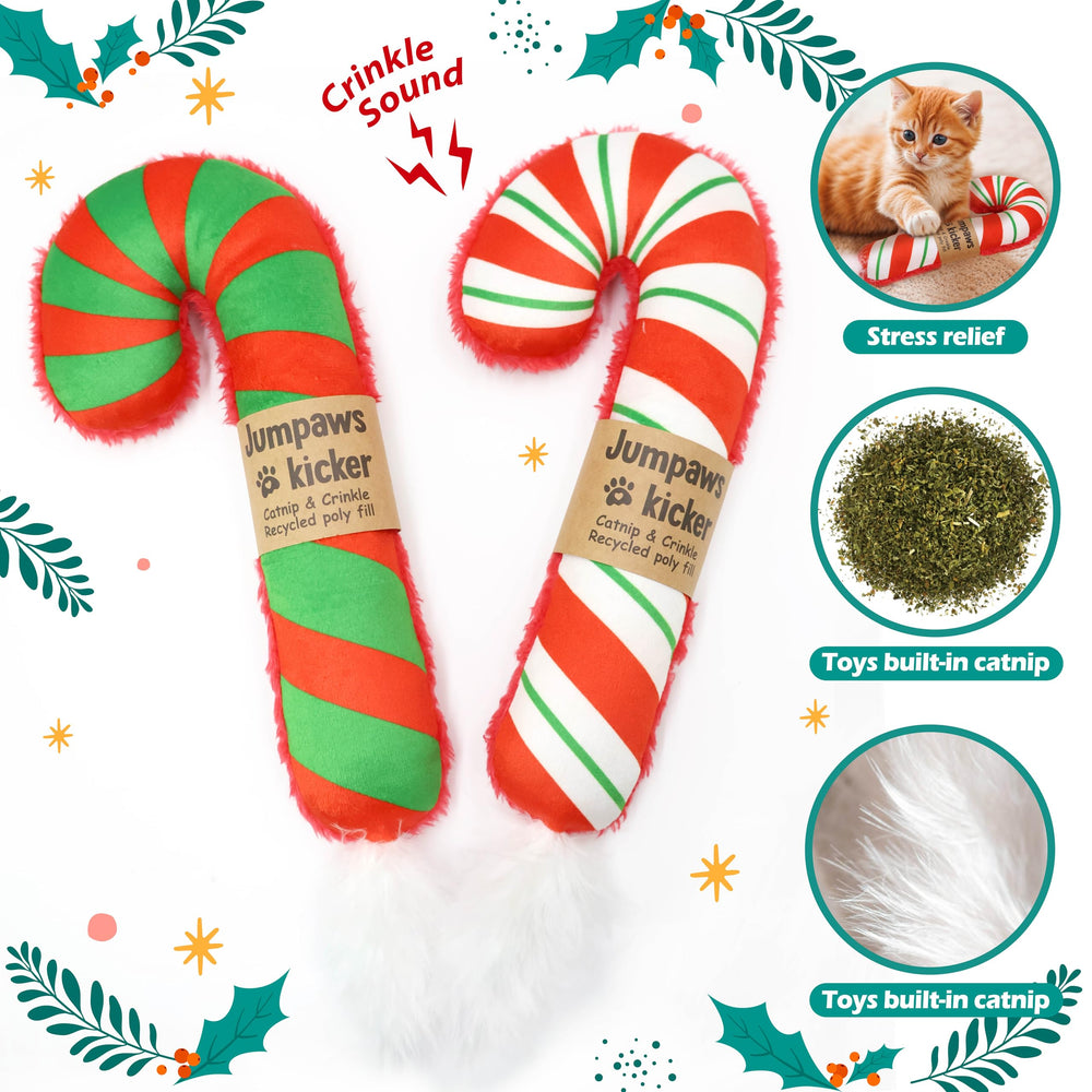Jumpaws catnip kicker toy with crinkle sound and tassels for interactive play