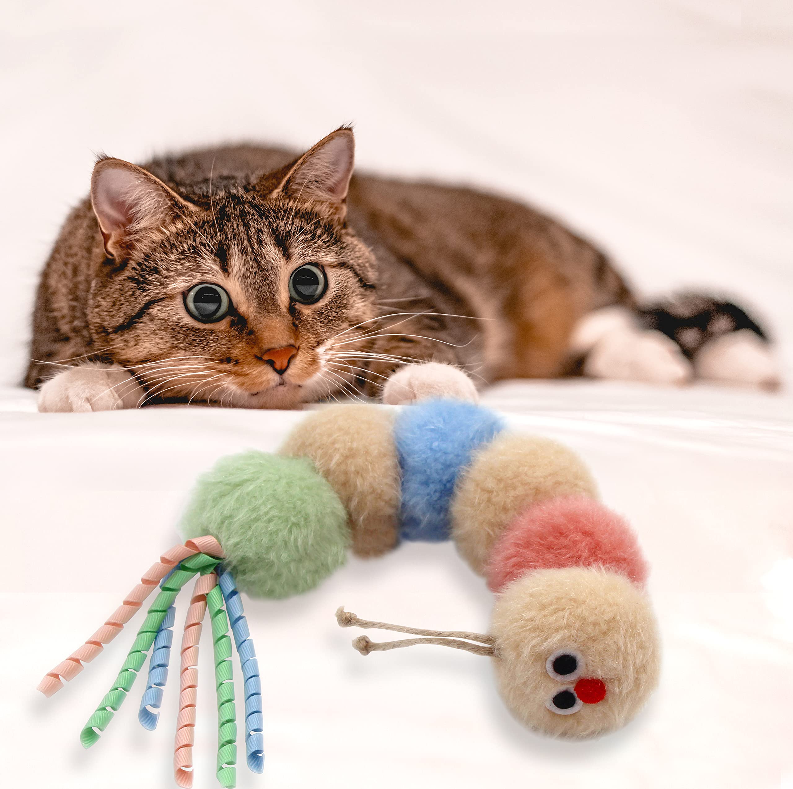 Jumpaws Soft Caterpillar Kicker fluffy texture for gentle pawing and play