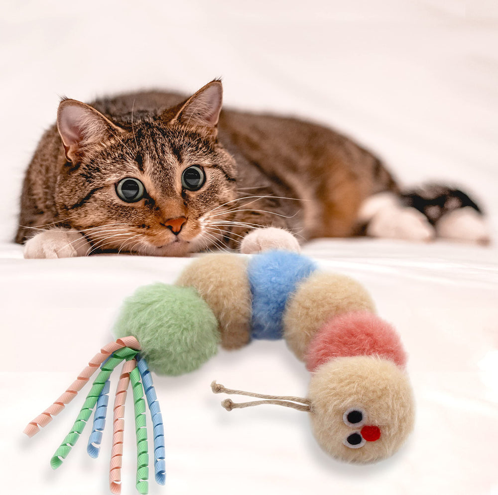 Jumpaws Soft Caterpillar Kicker fluffy texture for gentle pawing and play