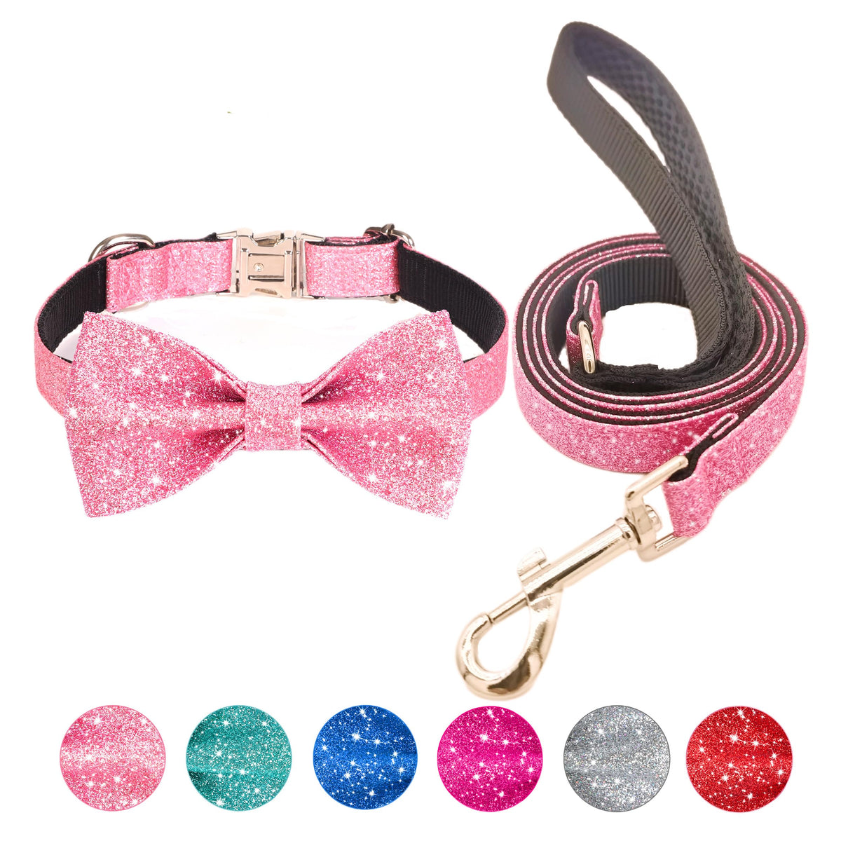Jumpress bling bow tie collar pink glitter shines on daily walks