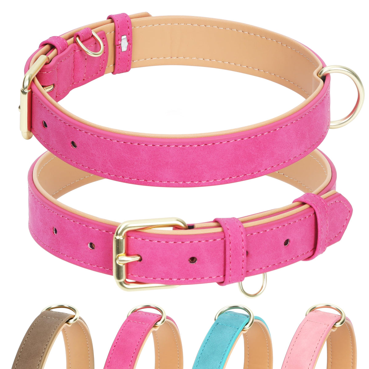 Collar Jumpress de cuero rosa neón, cómodo para paseos diarios.