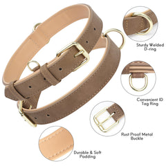Jumpress leather dog collar light brown front view demonstrates a secure fit for walks.