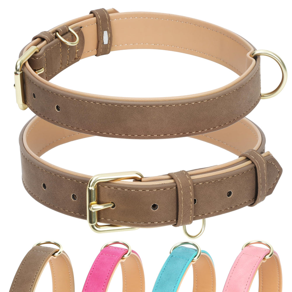 Jumpress leather dog collar light brown side view highlights soft padding for daily comfort.