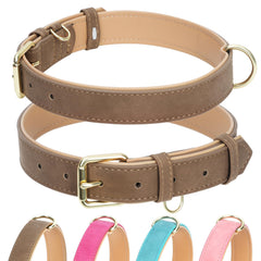 Jumpress leather dog collar light brown side view highlights soft padding for daily comfort.