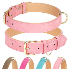 Jumpress pink leather dog collar close-up showing soft padding for comfort.