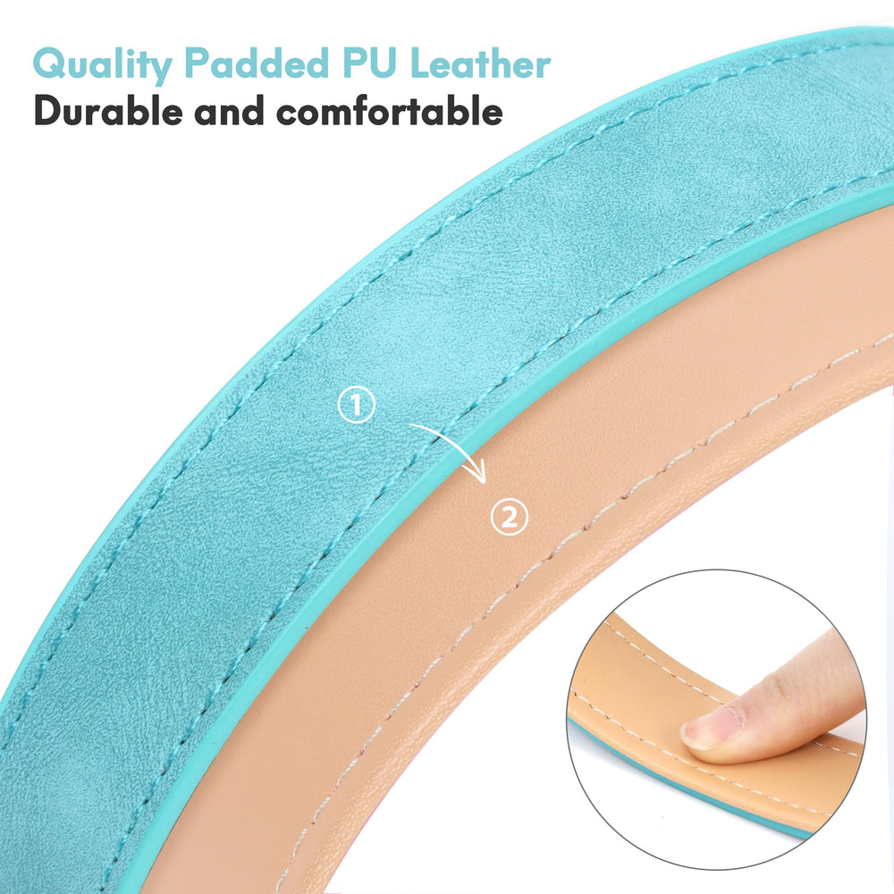 Jumpress leather dog collar stitching detail highlighting waxed thread durability