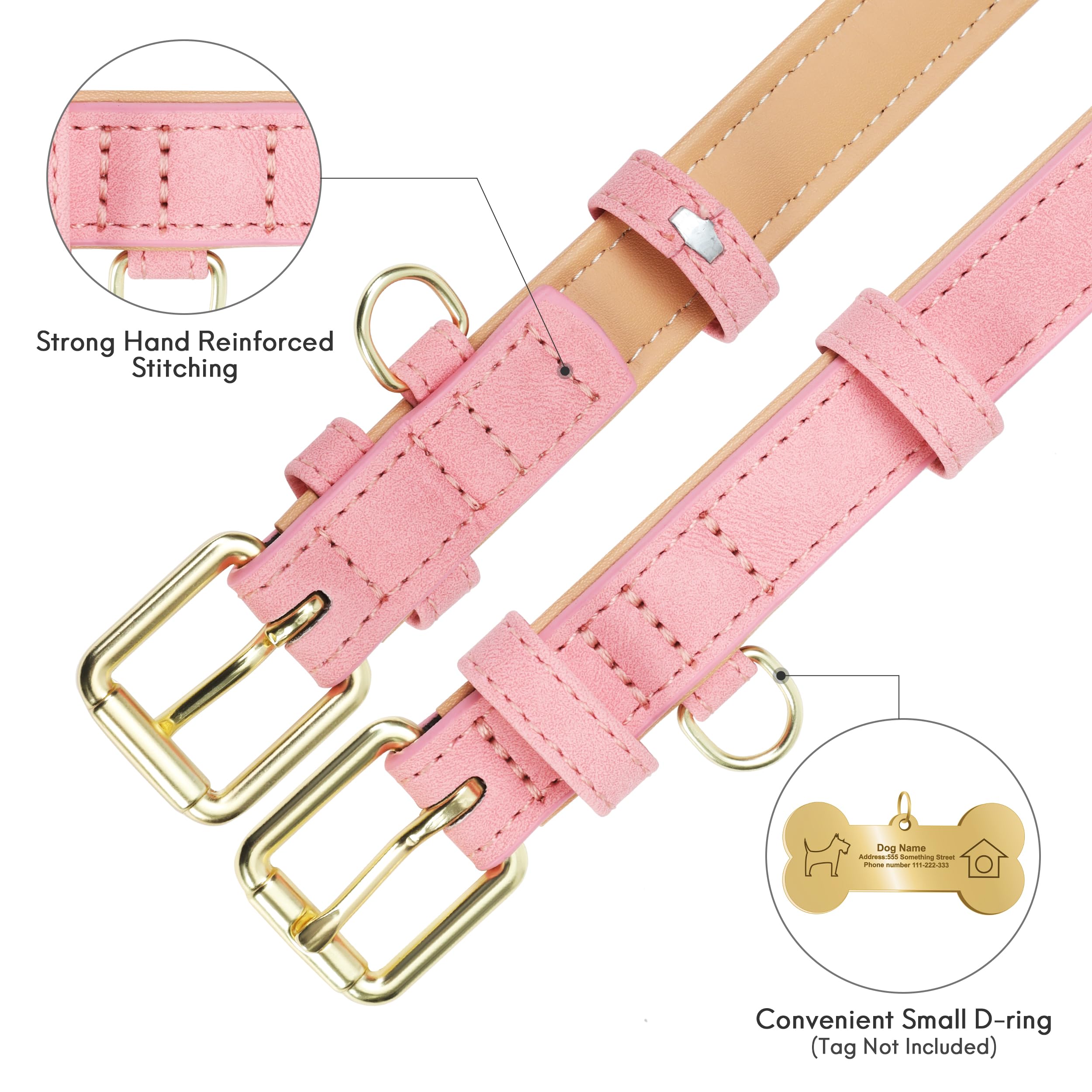 Jumpress pink size S dog collar on small neck measuring 10-14 inches.