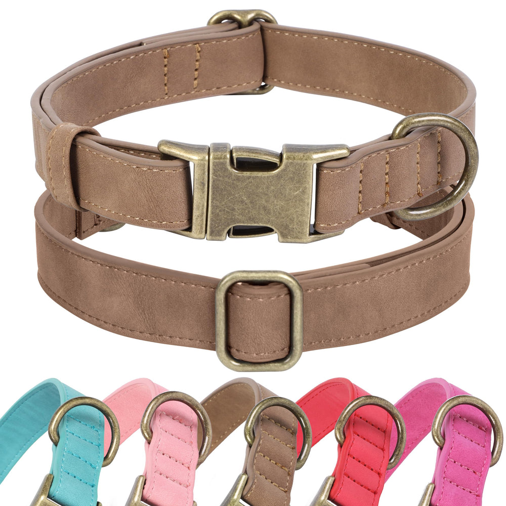 Jumpress soft leather dog collar close-up shows supple brown leather for all-day comfort.