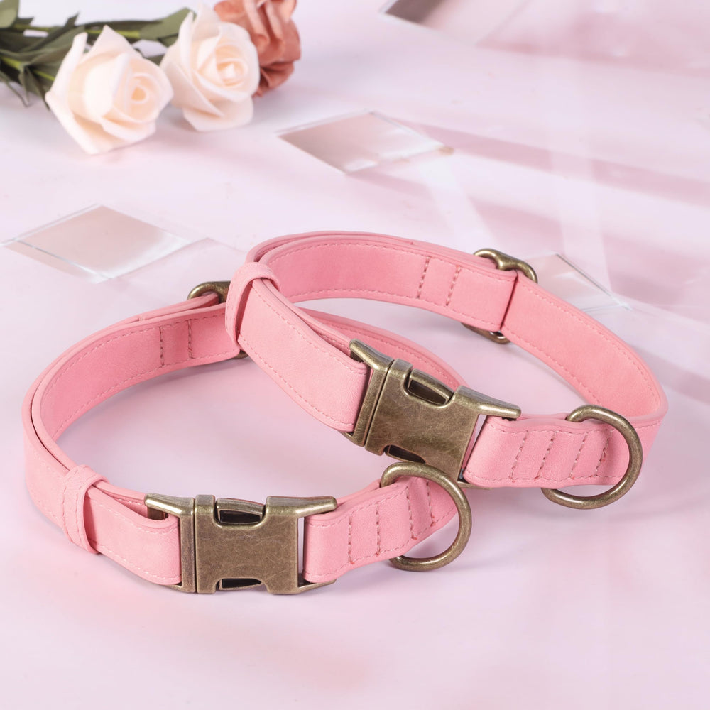 Jumpress soft leather collar pink on dog demonstrates proper neck fit.