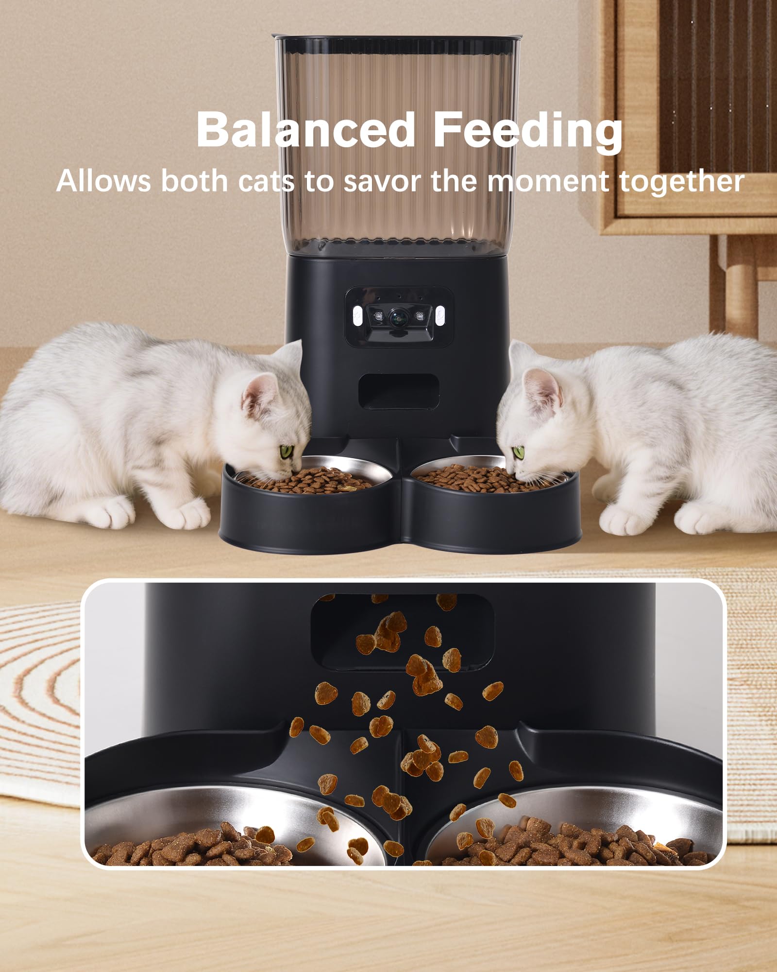 Junbec-Pet app-control image demonstrates remote feeding via mobile devices.