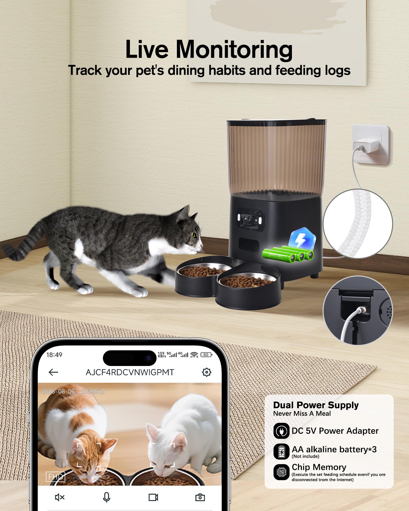 Junbec-Pet feeder side view shows compact footprint for small spaces, fits under counters.
