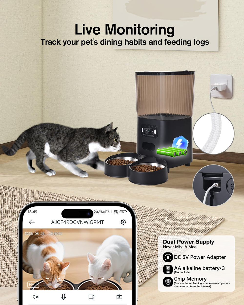 Junbec-Pet feeder side view shows compact footprint for small spaces, fits under counters.