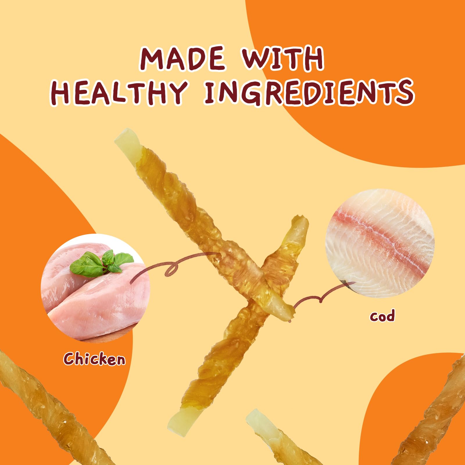 Jungle Calling dog training rewards with chicken-wrapped cod wrap are engaging chews.
