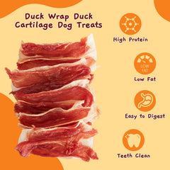 Jungle Calling Duck Wrapped Bones dog chewing shows teeth-cleaning chew.