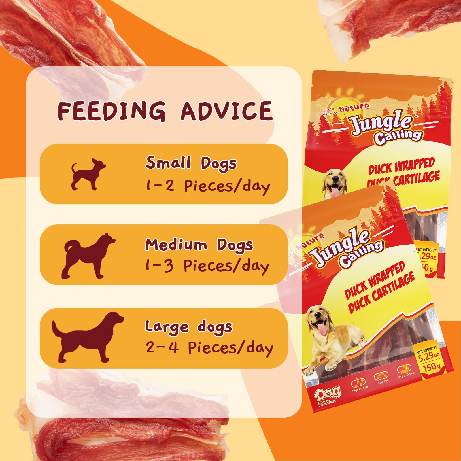 Jungle Calling Duck Wrapped Bones training reward during a dog training session.