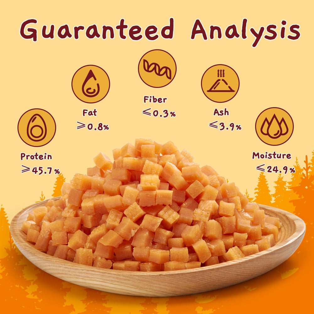 Jungle Calling soft chicken treats closeup shows soft chewy texture ideal for easy chewing.