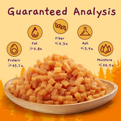 Jungle Calling soft chicken treats closeup shows soft chewy texture ideal for easy chewing.