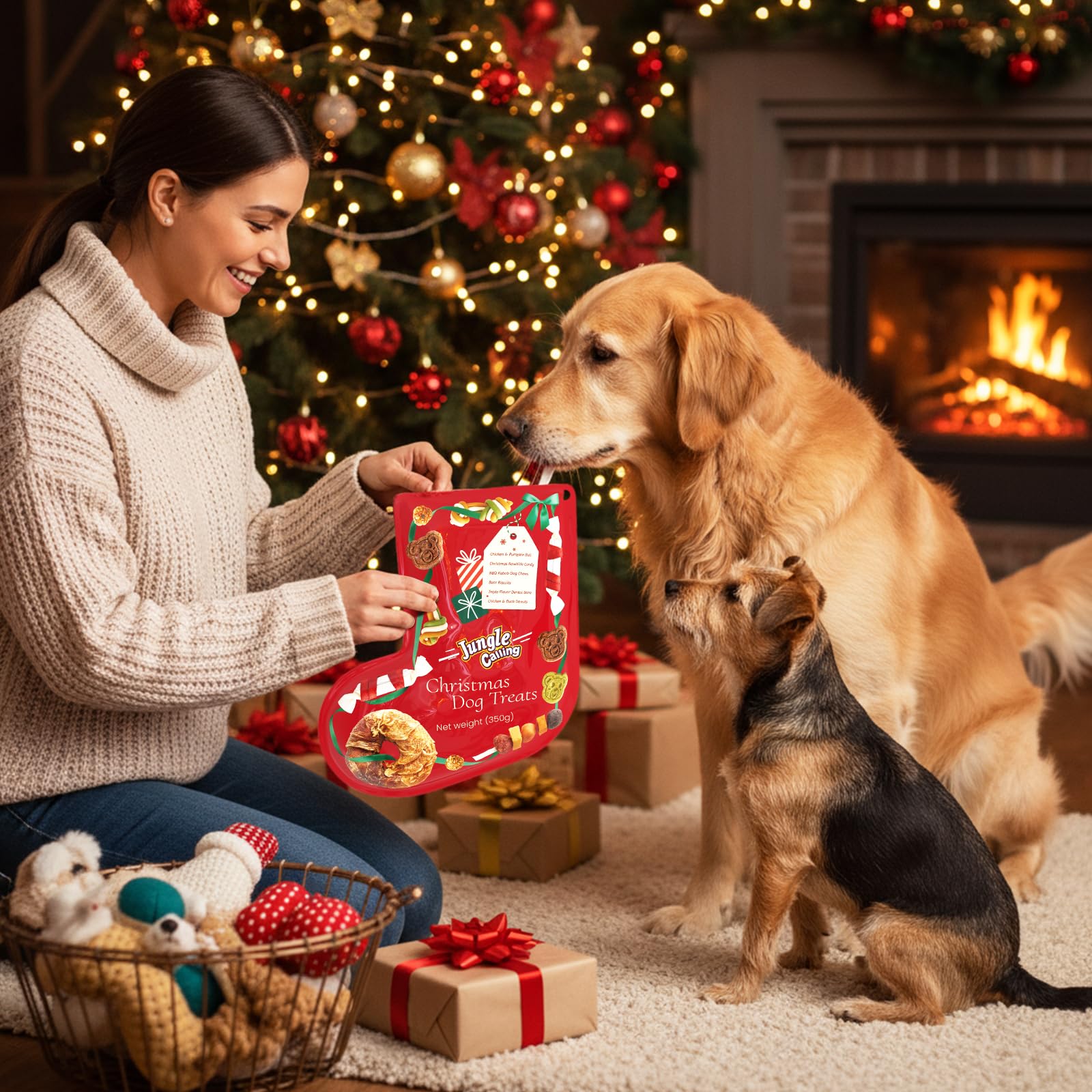 Jungle Calling stocking-ready treats image suggests perfect holiday stocking stuffers for dogs