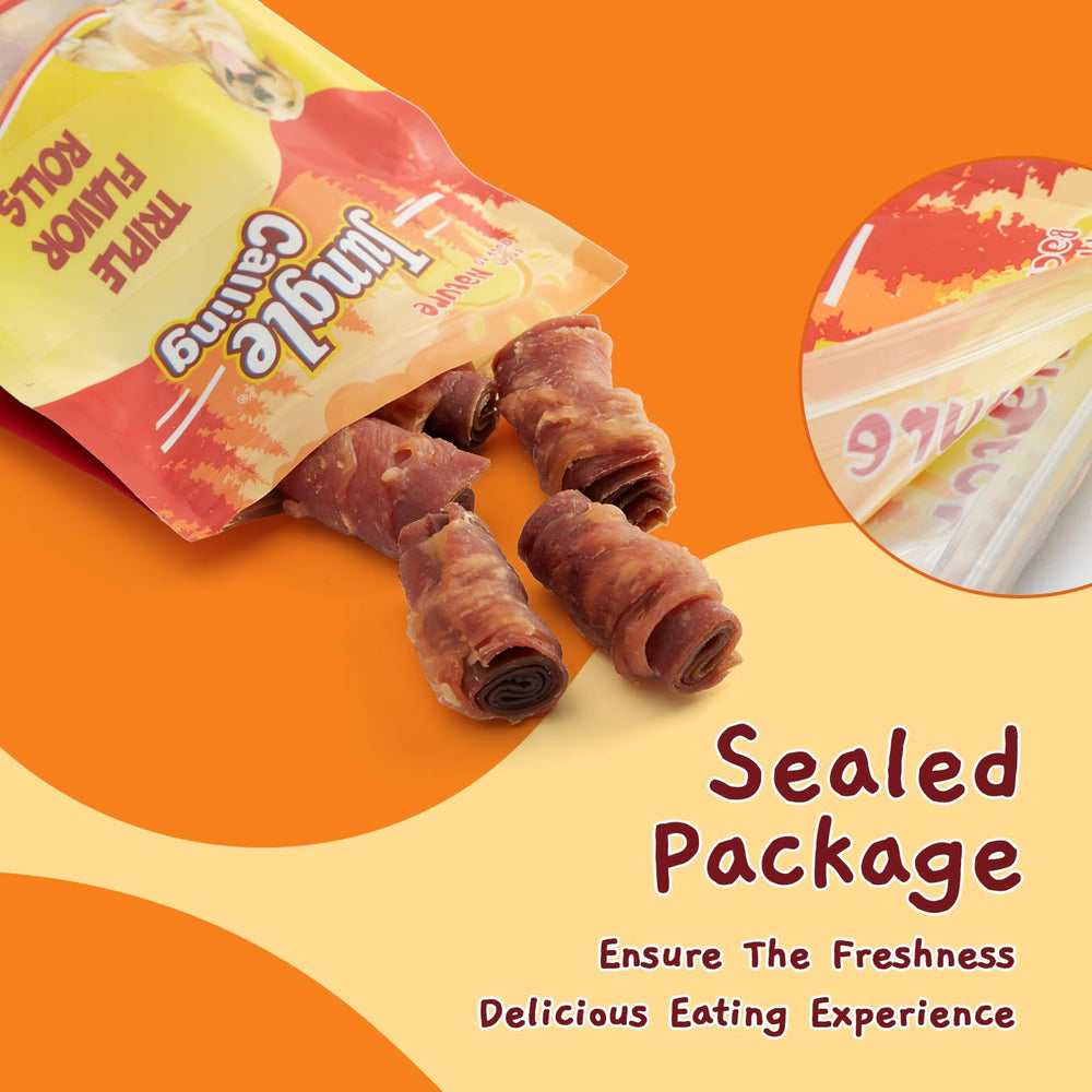 Jungle Calling Triple Flavor Rolls packaging close-up with nutrition info
