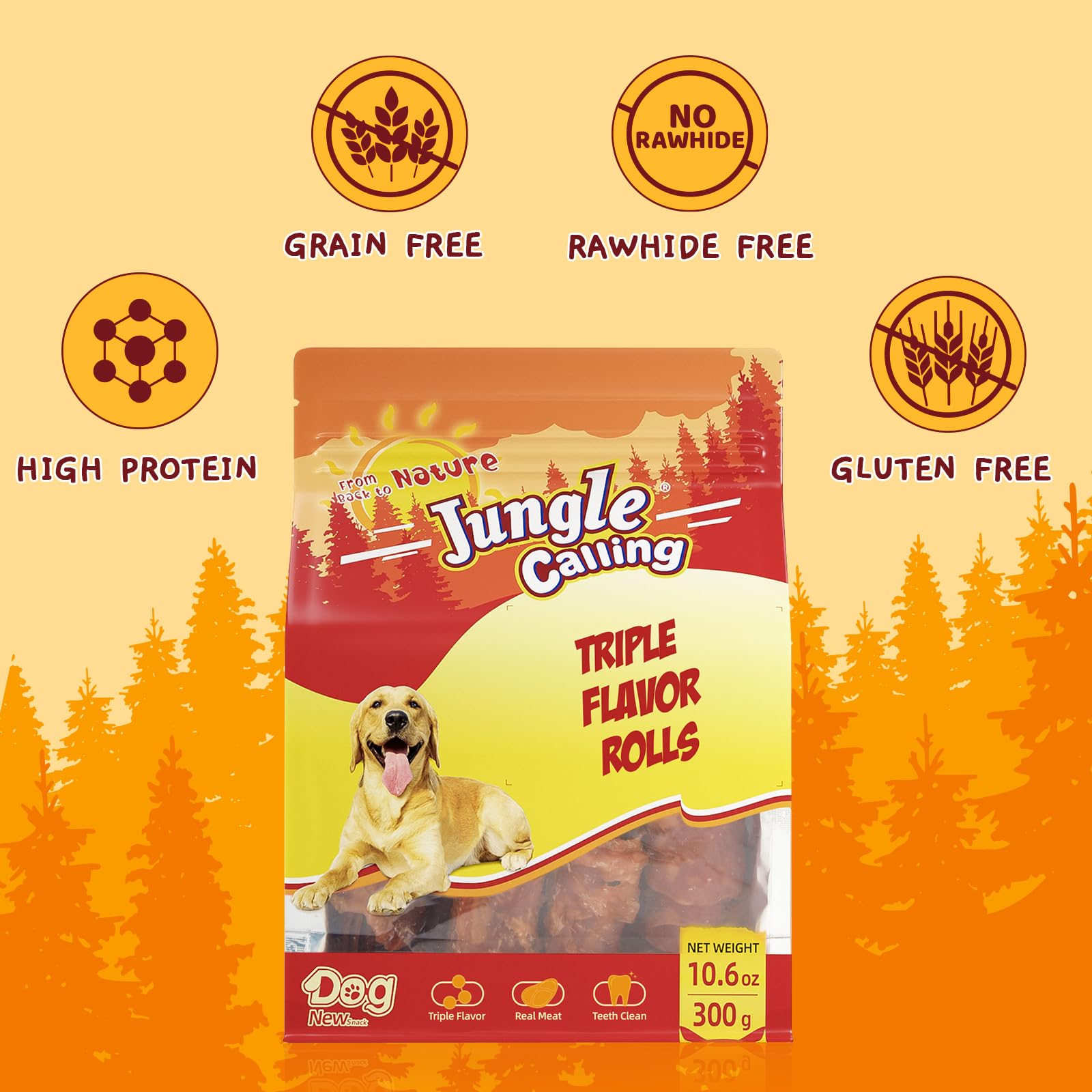 Jungle Calling Triple Flavor Rolls real chicken, duck and beef close-up showing premium ingredients