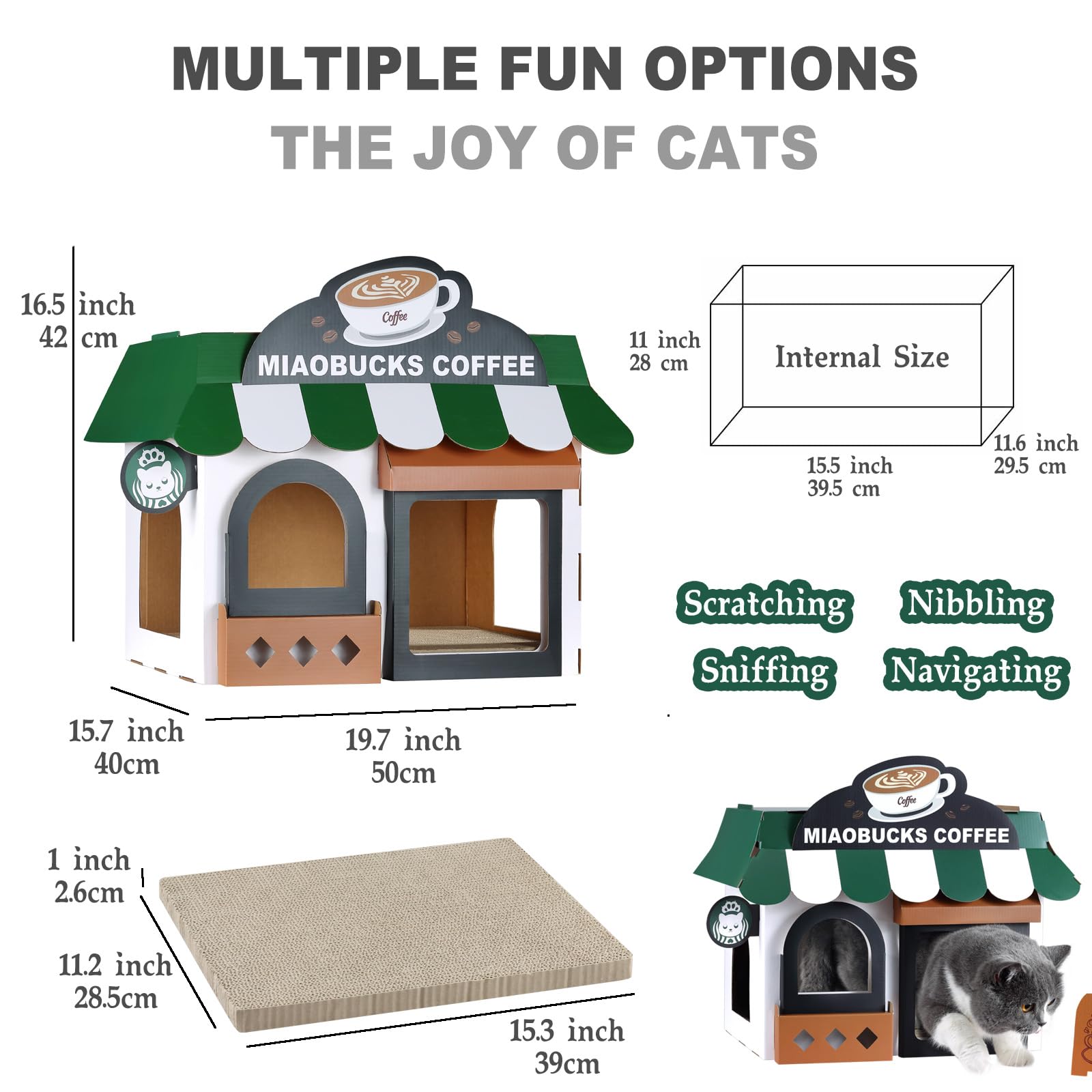 Jungle Elf cardboard cat house entry wide emphasizes easy access for lounging and exploration.