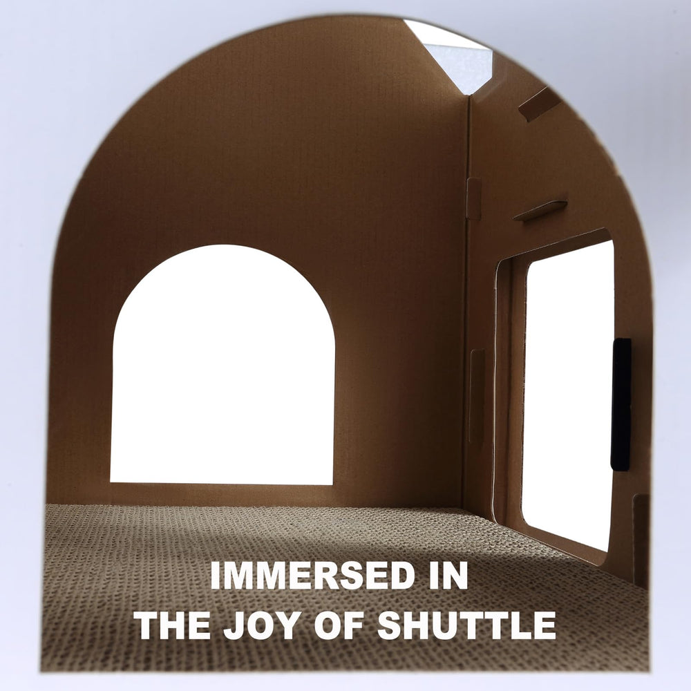Jungle Elf cardboard cat house folded-flat-pack demonstrates quick setup and easy storage.