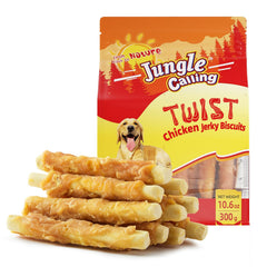 Jungle Calling packaging shows on-the-go chicken biscuits for rewards.