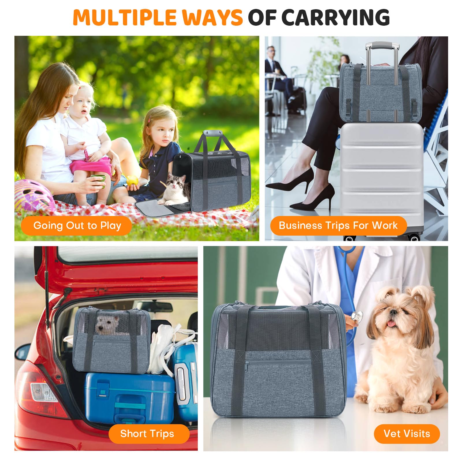 Jungyoon cat carrier top opening simplifies loading during vet visits or airports.