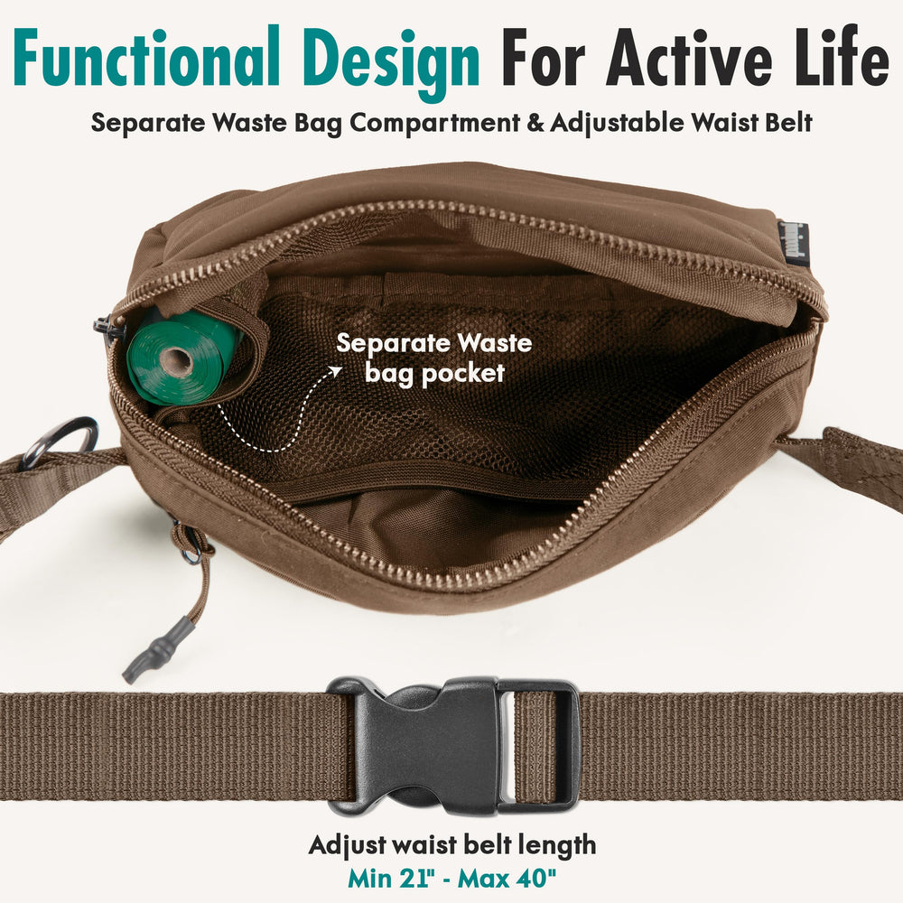JUNIPOOCH dog treat pouch open, ready for quick rewards on walks.