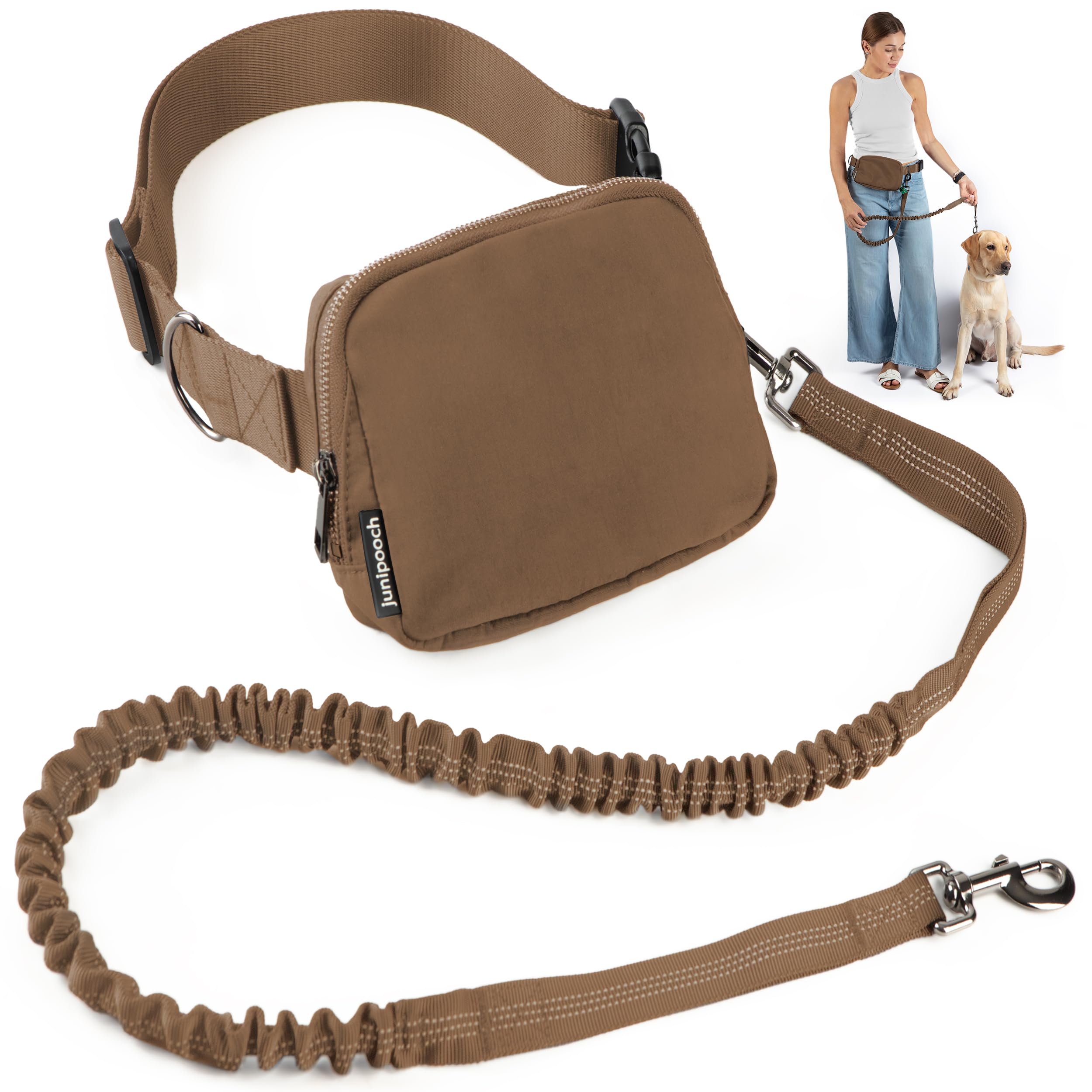 JUNIPOOCH water-resistant nylon shows durability in light rain and outdoor use.