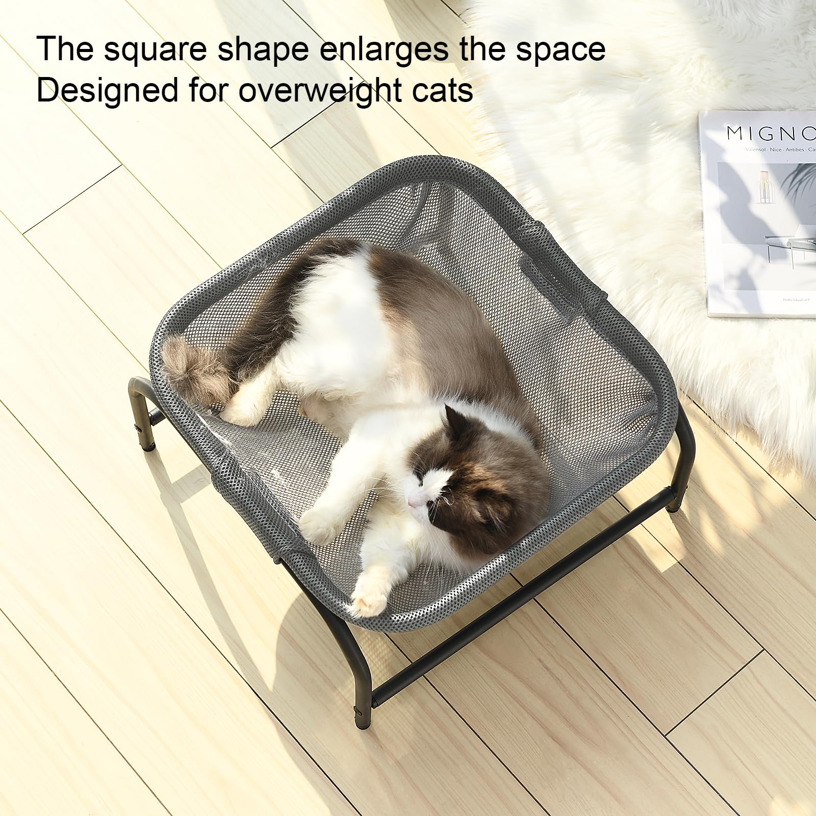 JUNSPOW cat bed square hammock detailed cover highlights soft fabric and durability