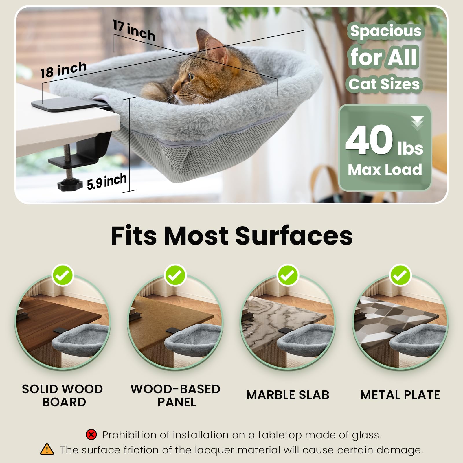 JUNSPOW cat desk bed 40lb capacity supports larger cats securely.