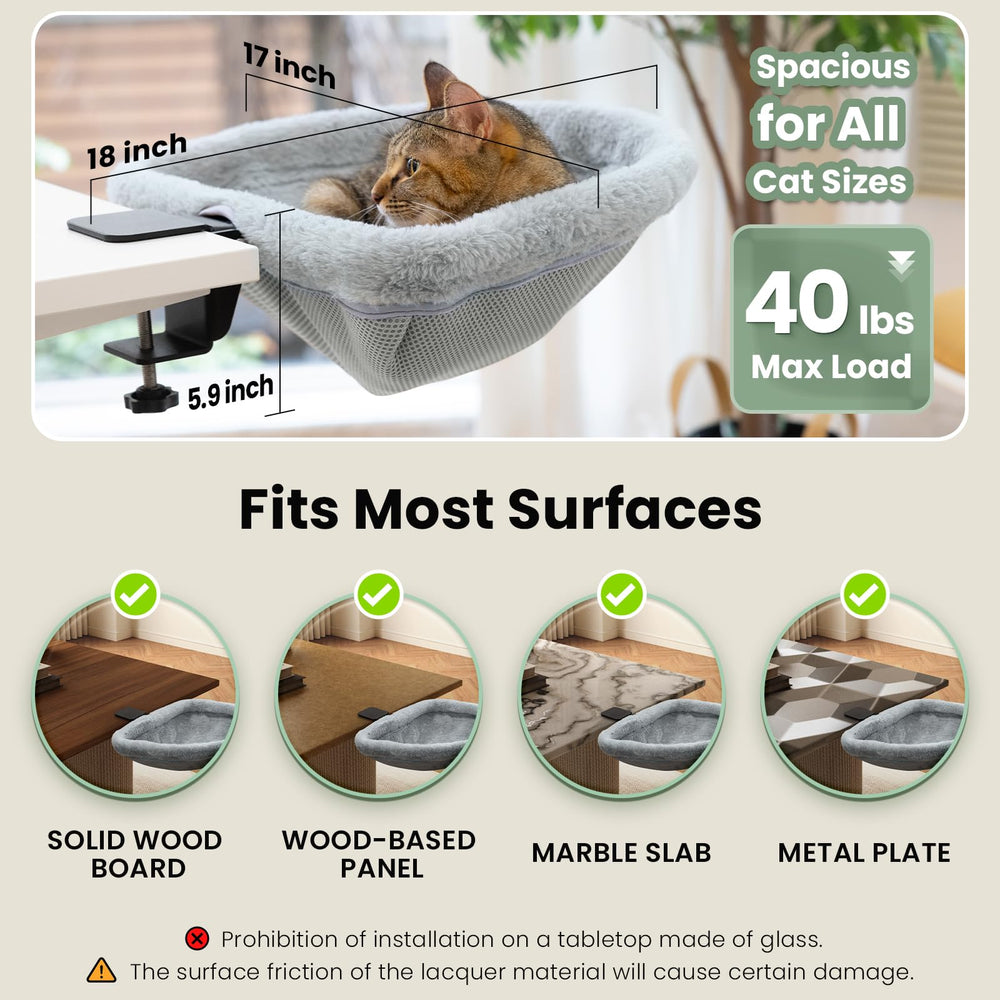 JUNSPOW cat desk bed 40lb capacity supports larger cats securely.