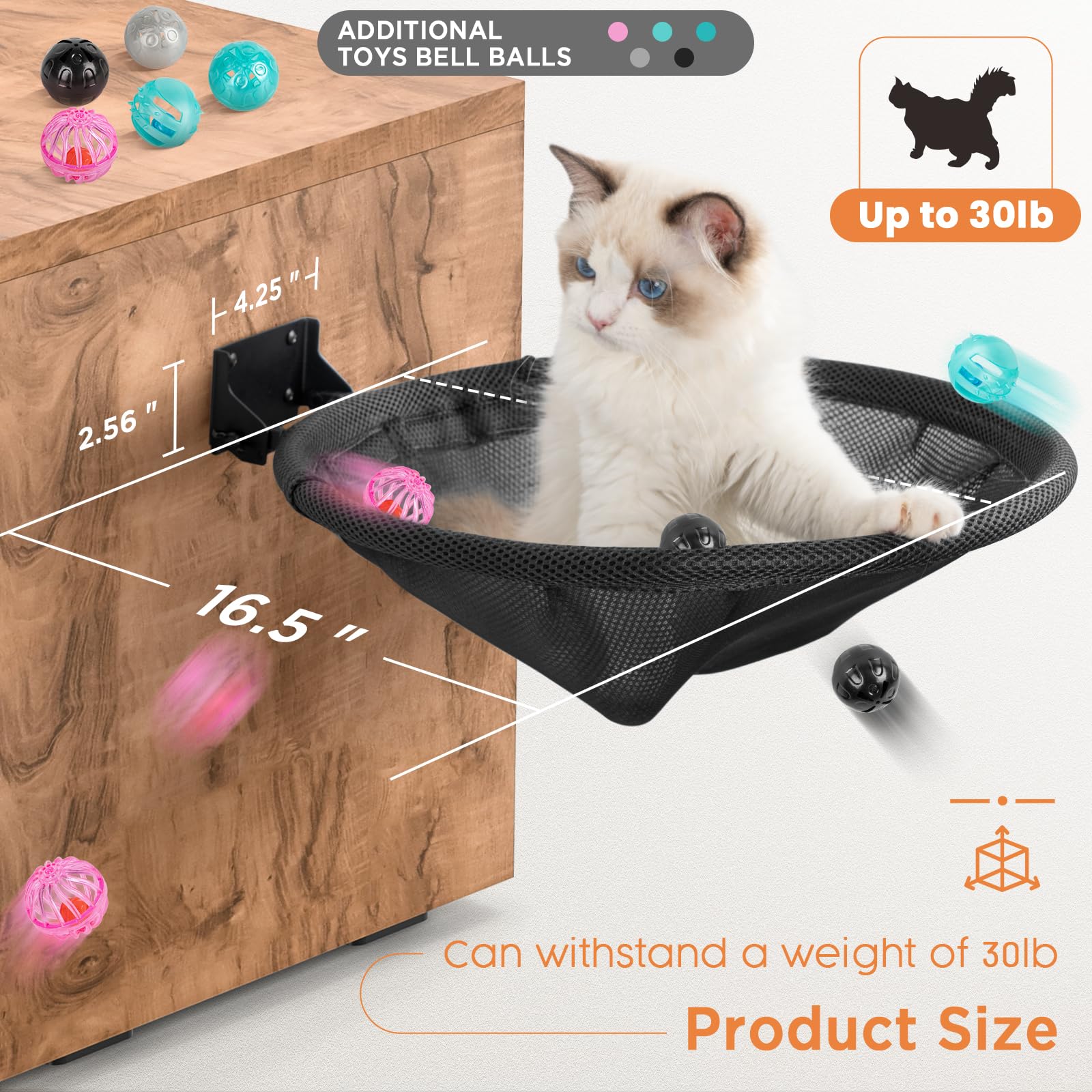 JUNSPOW cat hammock 16-5in by 16-5in dimension for roomy lounging