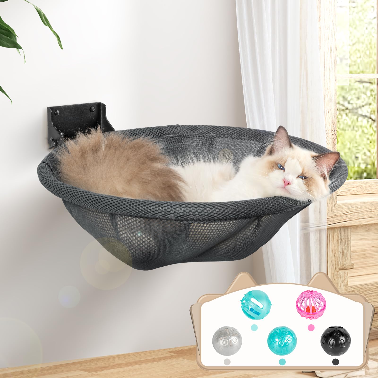 JUNSPOW cat hammock wall-mounted basketball frame for easy climbing and interactive play