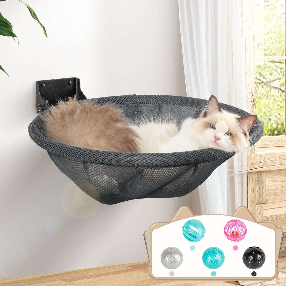 JUNSPOW cat hammock wall-mounted basketball frame for easy climbing and interactive play