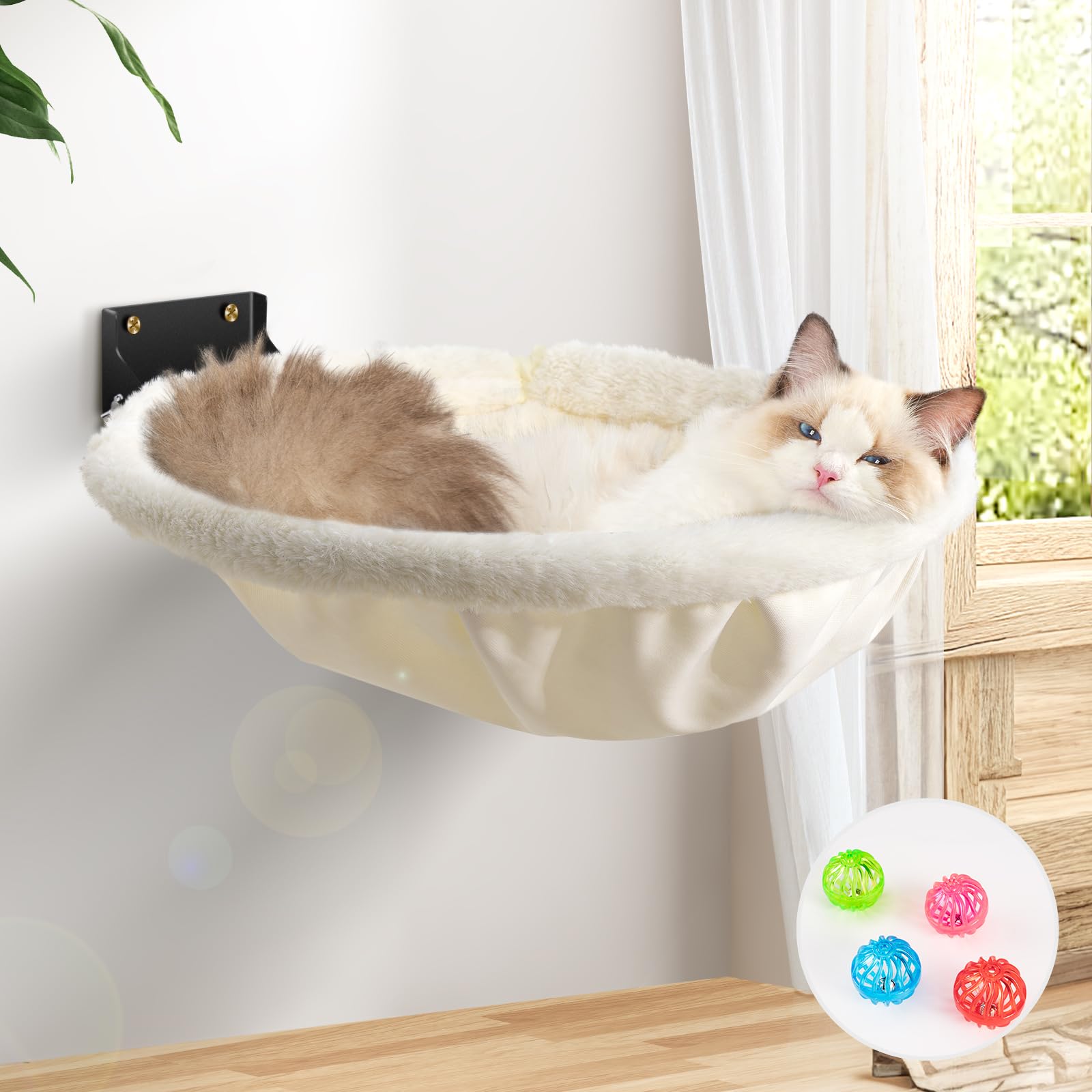 JUNSPOW cat hammock wall-mounted foldable frame enables space-saving elevated lounging