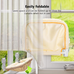 JUNSPOW cat window perch with breathable mesh for cooling rests.