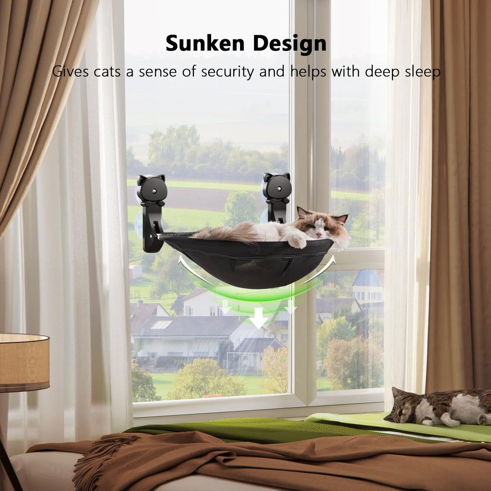 JUNSPOW cat window perch stable metal frame supports confident lounging