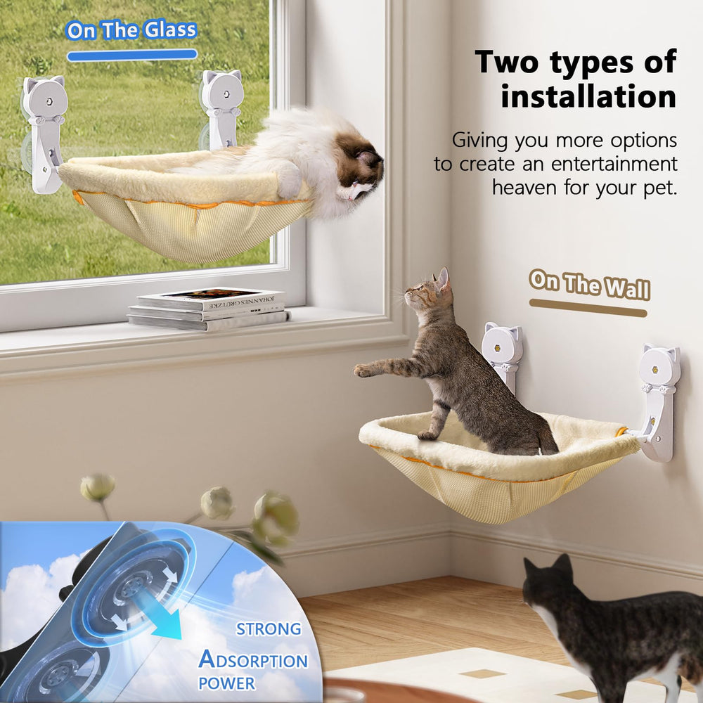 JUNSPOW cat window perch showing four suction cups for secure mounting.
