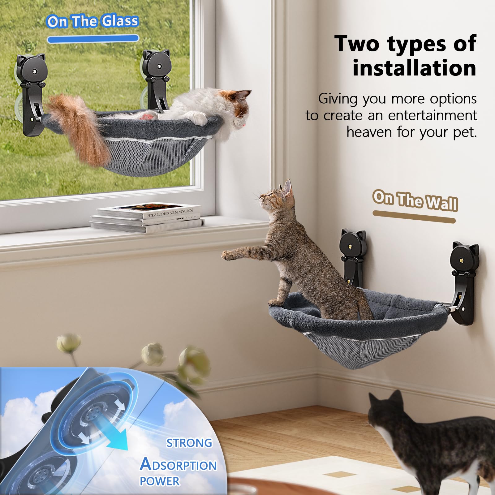 JUNSPOW cat window perch sunlit lounging for sunbathing and relaxation.